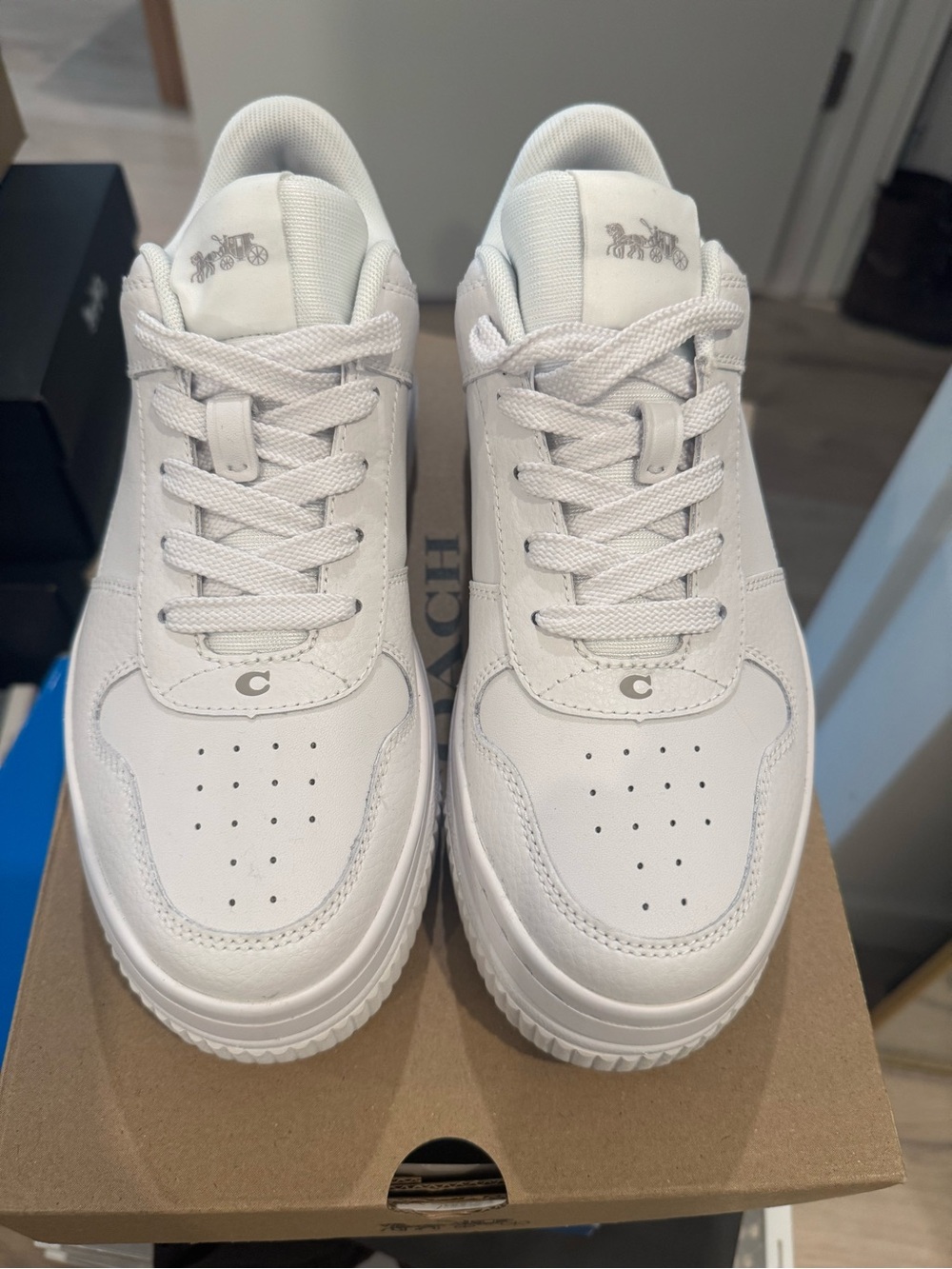 Coach All-White Leather Platform Low-Top Sneakers